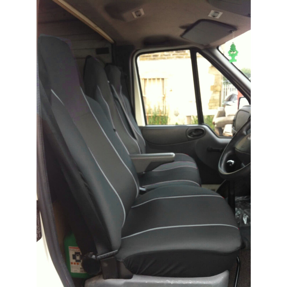 Carseatcover-Uk Heavy Duty Fabric Van Seat Covers - With Trim - Fits Most Vans - Single & Double [Choice Of 6 Colours] Black/Grey 5051226485718