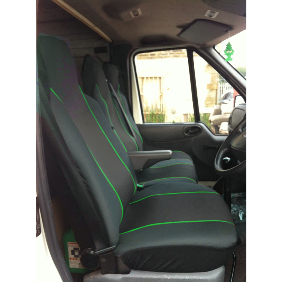 Carseatcover-Uk Heavy Duty Fabric Van Seat Covers - With Trim - Fits Most Vans - Single & Double [Choice Of 6 Colours] Black/Green 5051226485633