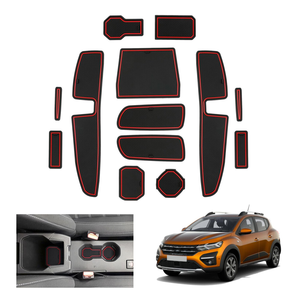 Gafat Dacia Sandero 3 / Sandero Stepway Iii 2025 2026-2021 Non-Slip Mats, Rubber Mats For Centre Console, Door Seam, Dacia Sandero 3 Accessories (Red) Red 5051226464188