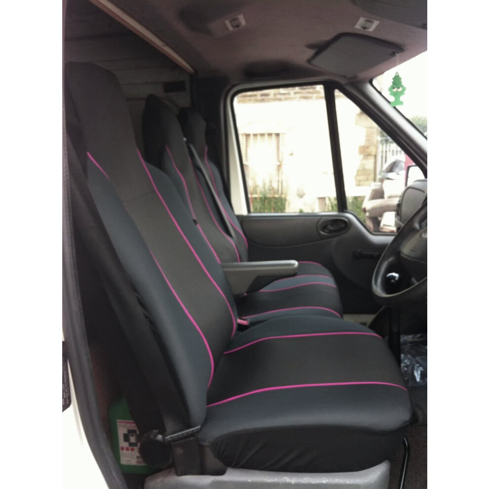 Carseatcover-Uk Heavy Duty Fabric Van Seat Covers - With Trim - Fits Most Vans - Single & Double [Choice Of 6 Colours] Black/Pink 5051226485459