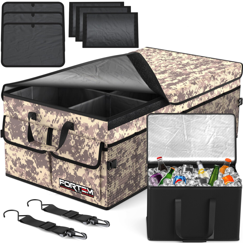 Fortem Car Boot Organiser, Collapsible Multi Compartment Suv Organizer, Foldable Storage For Car Accessories For Women Men, 600D Oxford 5051226470318