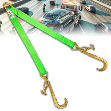 FITHOIST V Bridle Tow Strap w/ 15'' J & T-J Hooks | 3" x 36'' Recovery V-Strap, Hi VIZ Green Webbing, 5400lbs WLL