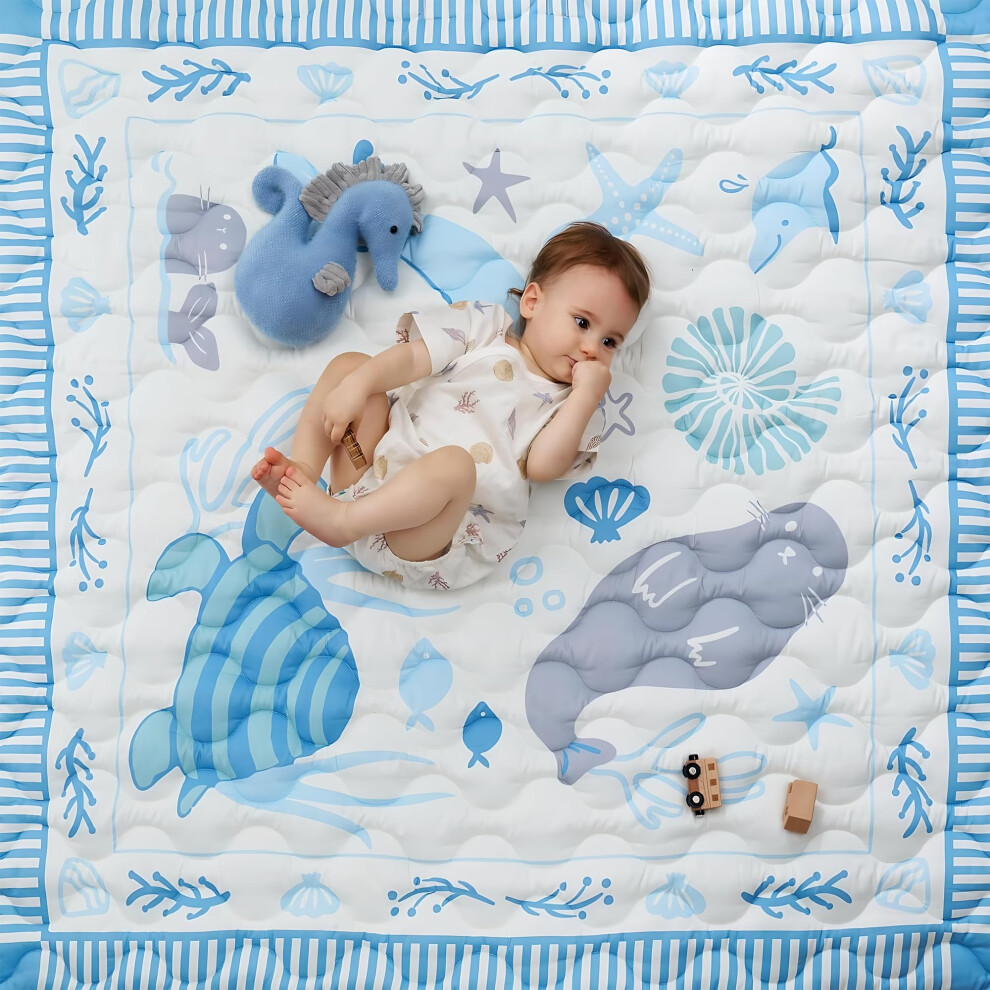 Baby Play Mat For Floor, 127 X 127Cm Thickened Playpen Mat, Playmate For Baby Tummy Time, Waterproof & Non-Slip Momcozy