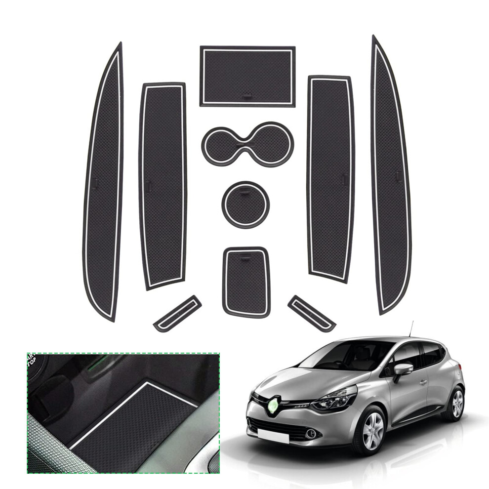 [Uk Rhd] Gafat Clio 4 2013-2019 Non-Slip Mats, Clio 4 Rubber Mats For Centre Console Armrest, Drink Holder, Door Seam (White) White 5051226464324