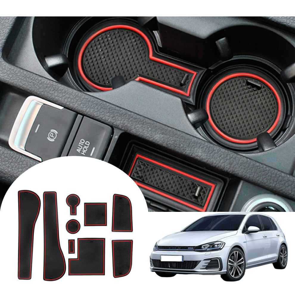 Gafat Golf 7 7.5 Gti Variant R Gtd Gte Non-Slip Rubber Mats - Centre Console Armrest, Cup Holder, Door Seam Mats (Red) Red 5051226465468