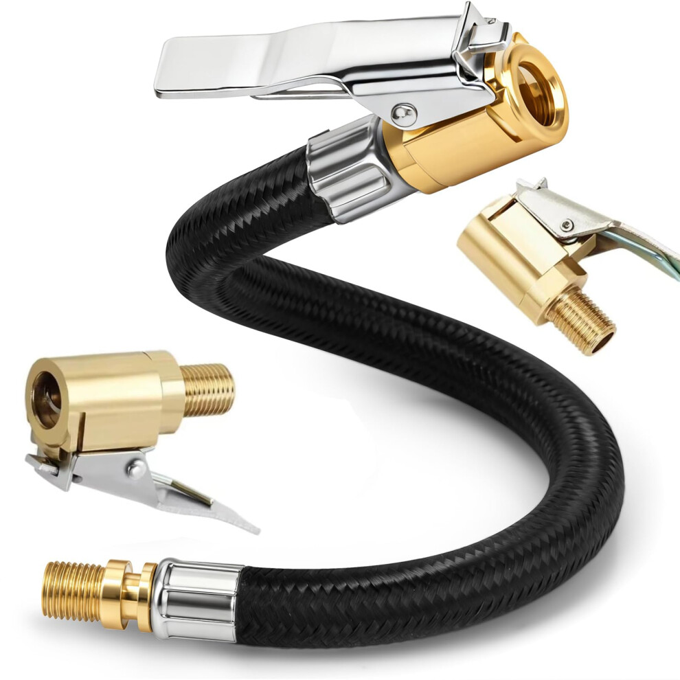 Addluck 3Pcs Tyre Inflator Adaptor Set,8Mm Brass Tyre Valve Air Pump Clip And 30Cm Tyres Pump Hose,Tyres Inflator Clamp,Ty-Re Valve Adapter,Tire 5051226449857