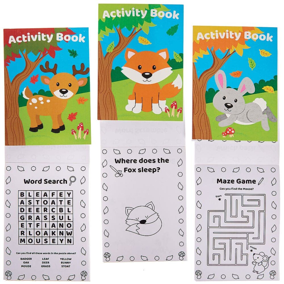 Fx157 Woodland Animal Mini Activity Books - Pack Of 12, Entertaining Travel Activities, Party Favours, And Colouring Books For Children Baker Ross