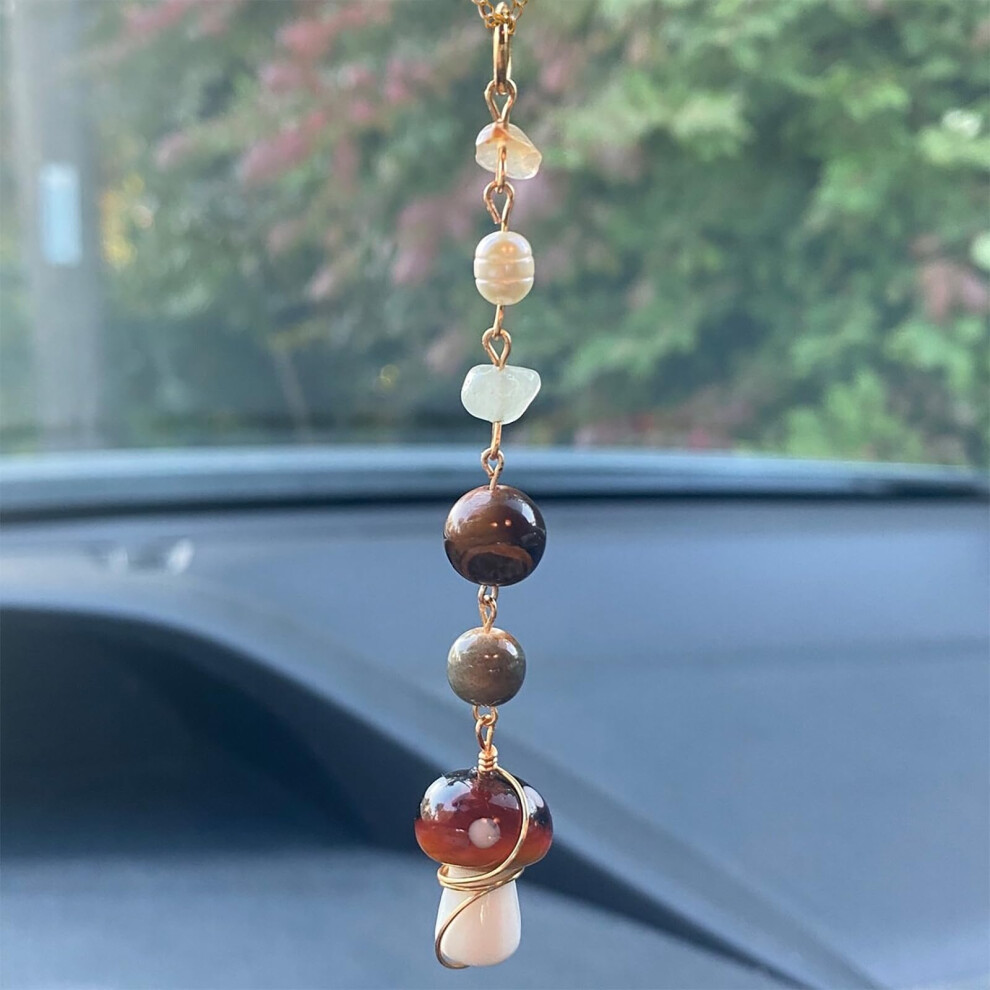 Mushroom Car Accessories For Women Cute Mushroom Car Hanging Ornament Boho Rear View Mirror Accessories Interior Car Decor Bag Charms Gifts For Women 5051226466762
