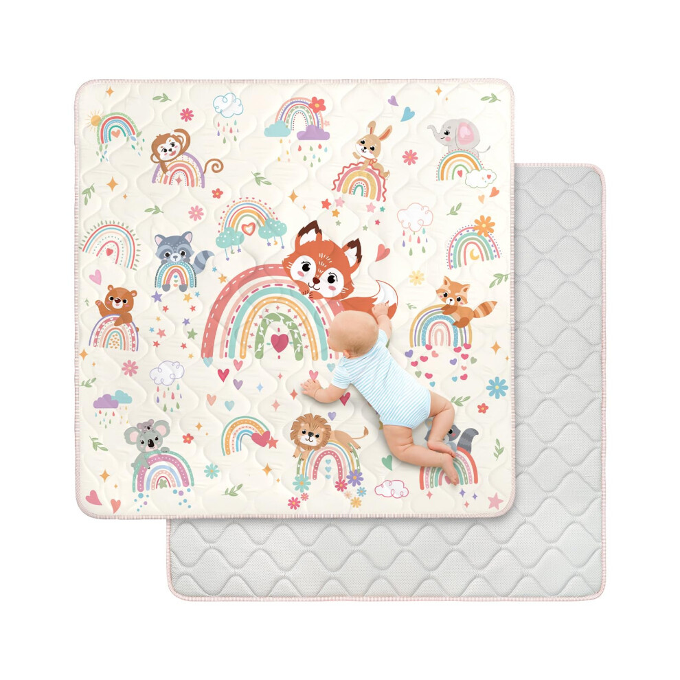 Decalsweet Baby Play Mats For Floor,127X127cm Foldable Playmat For Babies Toddlers,Thick Machine Washable Playpen Mat Pad,Soft Non-Slip Activity Mat For