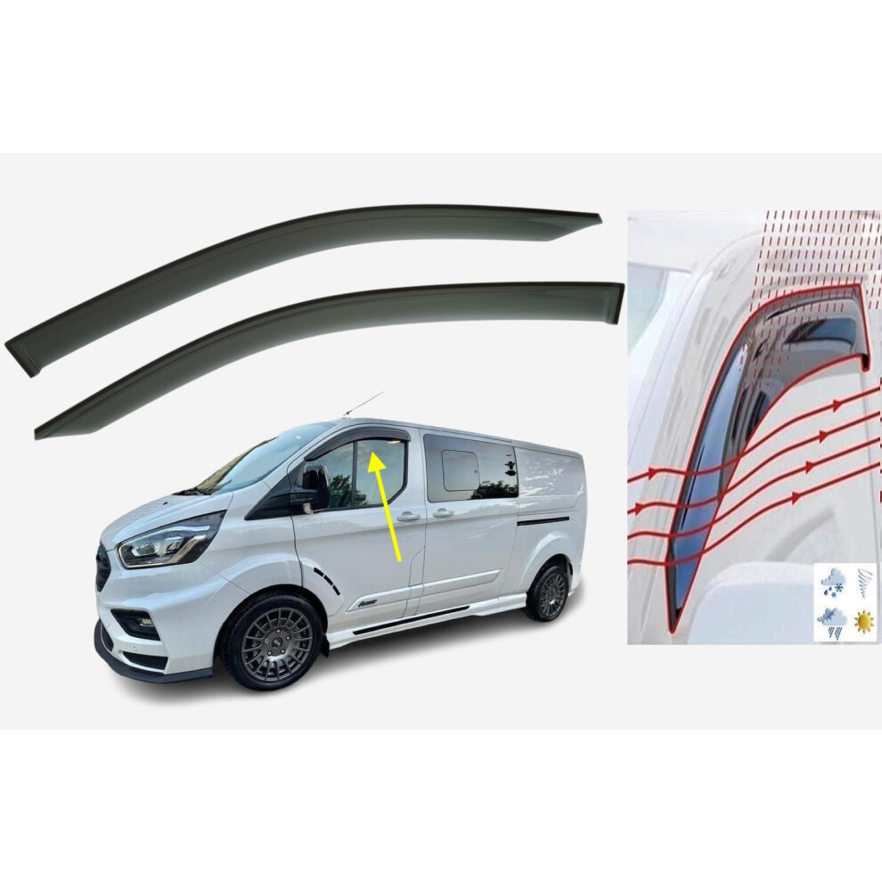 Set Of 2 Wind Deflectors Tape-On Type Compatible With Ford Transit Custom 2012 To 2023 Models Side Visors Window Deflectors For Ford Tourneo Custom 5051226486067