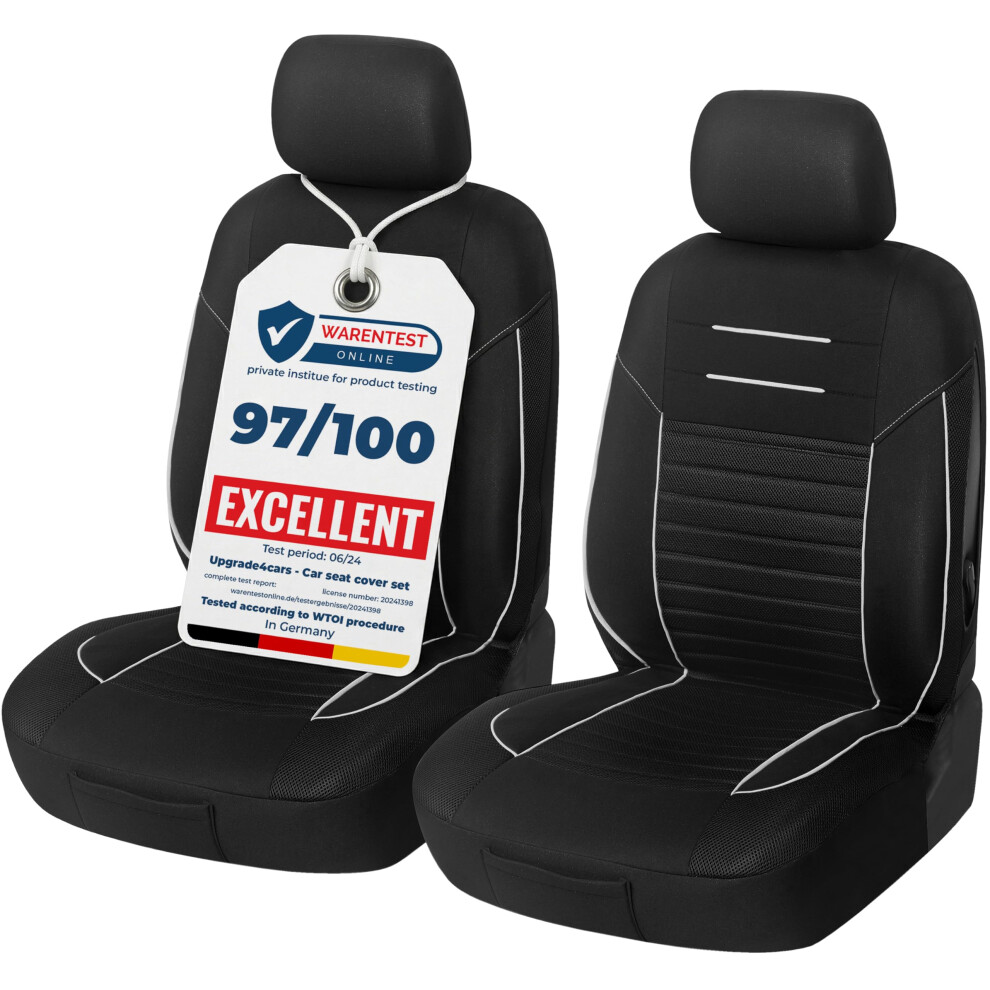 Upgrade4cars Car Seat Covers Front Pair | Universal Cover Set For Driver And Passenger Seats + Headrest Black/White 5051226484766
