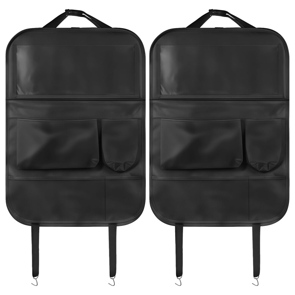 Car Backseat Organizer 2 Pack, 600D Oxford Cloth Kick Mats With Foldable Tray, Touchscreen Tablet Holder, Multiple Storage Pockets Black Yofapa
