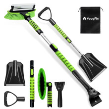 YOUGFIN 4 in 1 Ice Scraper & Snow Brush & Snow Shovel for Home Car, 43" Extendable Window Ice Removal with Squeegee for Windshield