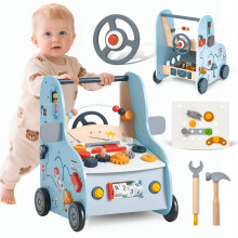 Wooden Baby Push Walker with Activity Center – Car Traffic Theme Tool