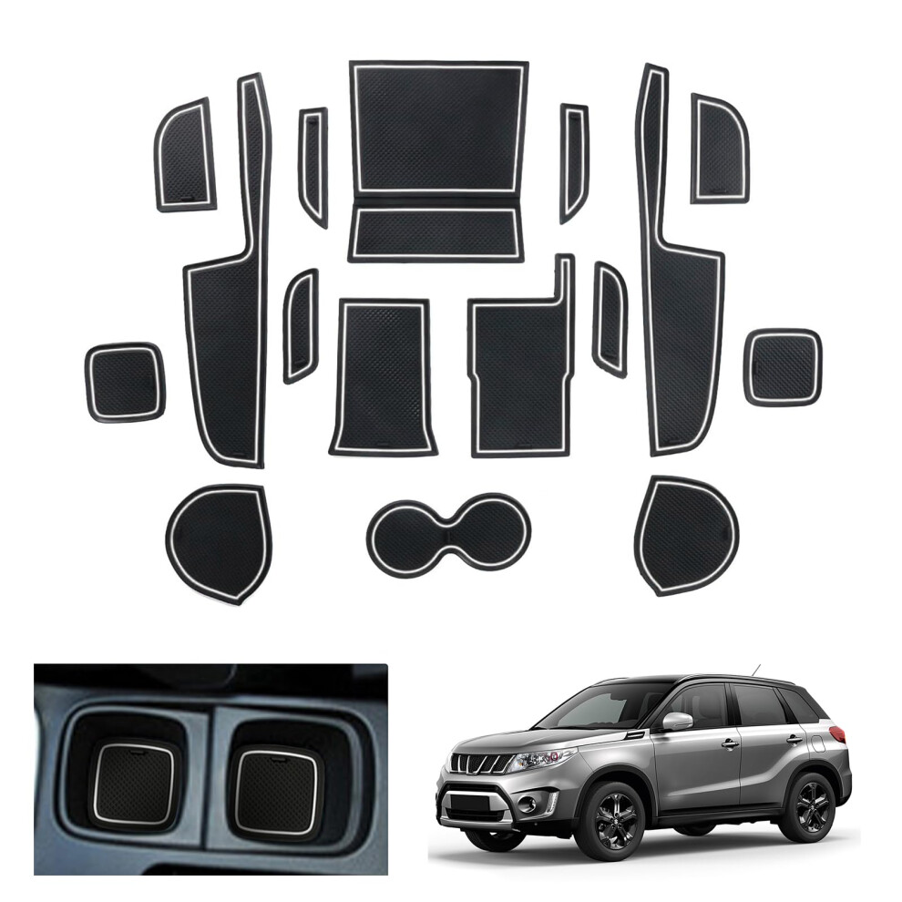 Gafat Suzuki Vitara Ly Iv-4 Hybrid Mats - Non-Slip, Centre Console, Storage Box, Door Seam (White) White 5051226466588