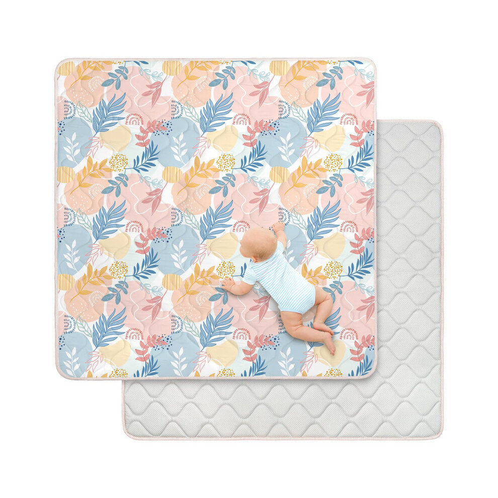Baby Play Mats For Floor,127X127cm Foldable Playmat,Thick Machine Washable Playpen Mat Pad,Soft Non-Slip Activity Mat For Crawling & Tummy Time,Boho Decalsweet