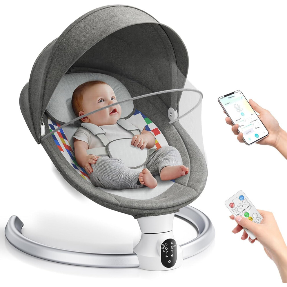 Ixdregan Electric Baby Bouncer,Baby Swing With Bluetooth And Mobile App Control,5 Swing Speed, 10 Lullabies