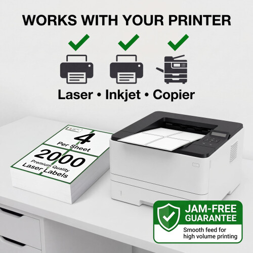 [2000 Labels] Self Adhesive White Sticky Printer Labels for A4 Printer 4 per Sheet | A6 Sticky Printer 4 per A4 Sheet Address Labels 2