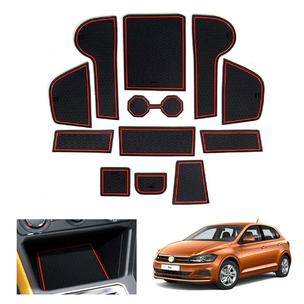 Gafat 2018-2025 2026 Vw Polo Mk6 Non-Slip Mats, Polo 2024 Rubber Mats For Centre Console, Door Seam, Compatible With Vw Polo Mk6 Accessories (Red) Red 5051226464546