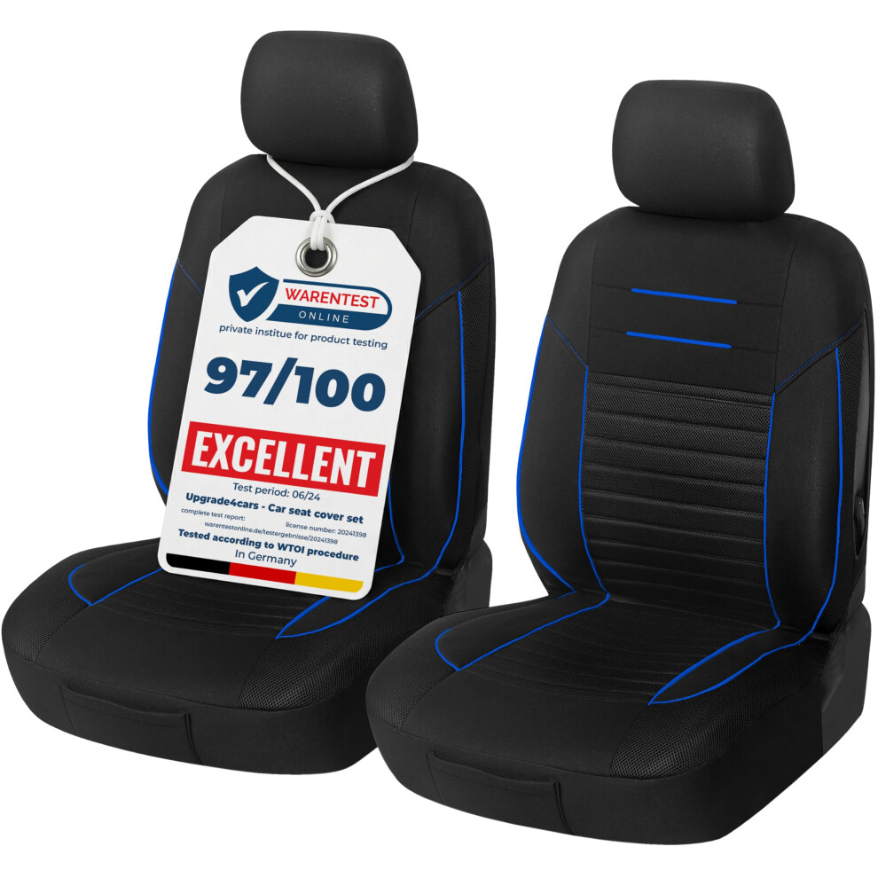 Upgrade4cars Car Seat Covers Front Pair | Universal Cover Set For Driver And Passenger Seats + Headrest Black/Blue 5051226484988