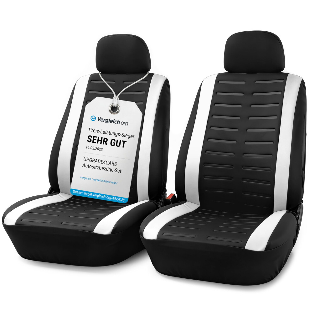 Upgrade4cars Car Seat Covers Front Pair | Universal Cover Set For Driver And Passenger Seats + Headrest | Interior Accessories For Women And Men White 5051226484186