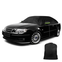 Half Car Cover Compatible with Saab 9-3 Convertible 1998-2014, Waterproof Half Cover Thicken Tarpaulin with Windproof Strap Reflective Tape for Snow