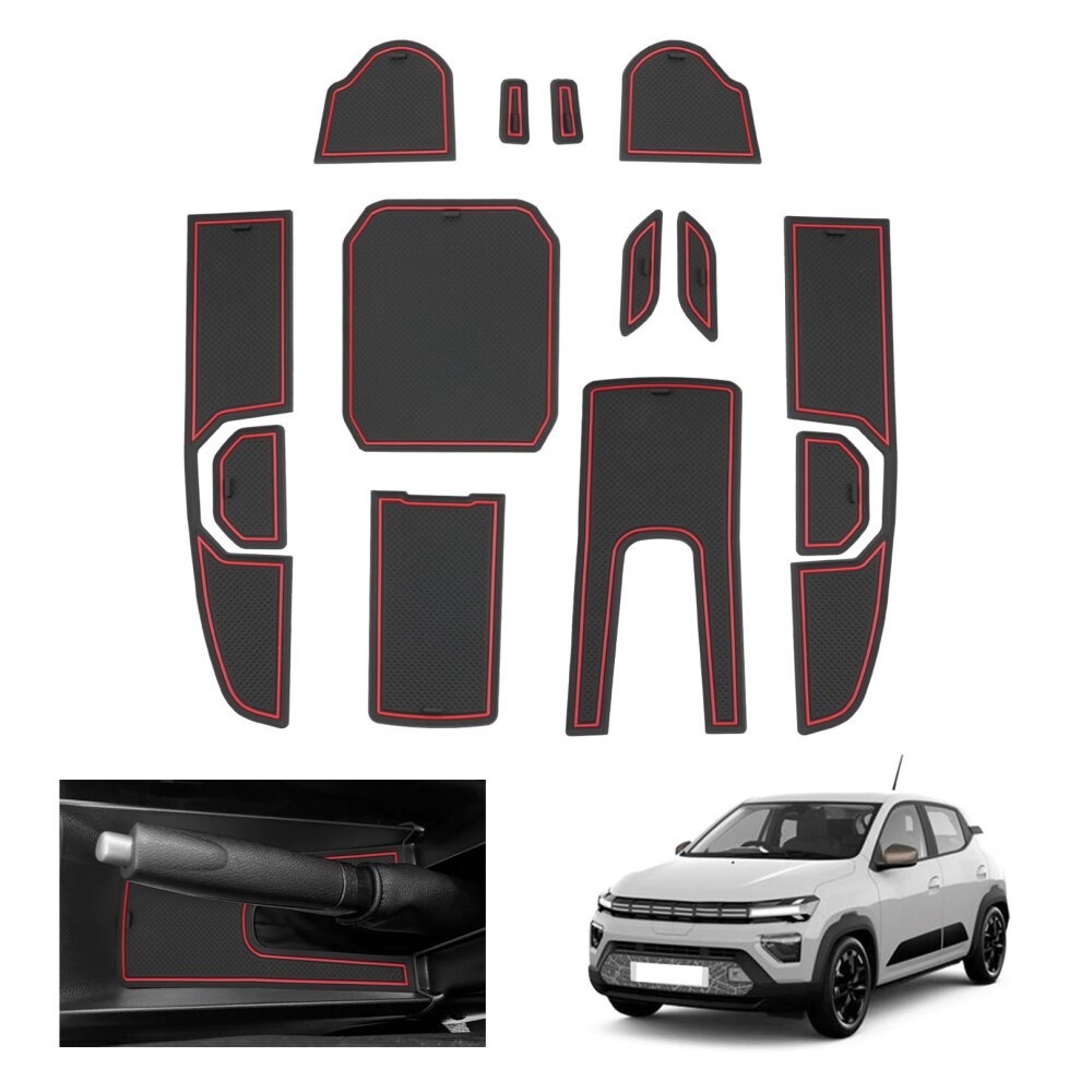 [Gafat] Dacia Spring Electric Ev 2025-2026 Non-Slip Centre Console Cup Holder And Door Seam Mats, Dacia Spring Accessories (Red) Red 5051226465581