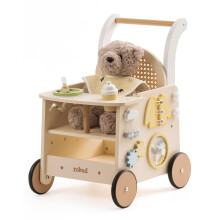 ROBUD Wooden Baby Walker for 1-2 Year Old, 2-in-1 Doll Stroller Walker with Activity Center for Toddlers, Push Along Walker with Safety Brake