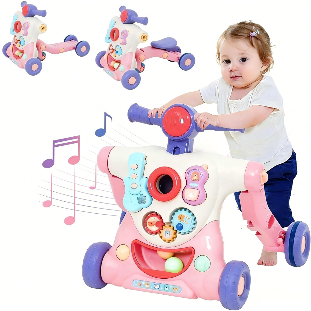 3 In 1 Baby Walker For Toddler With Music,Push Along Activity Walker For Babies With Entertainment Game Panel,Speed Adjustable Sit To Stand Forroby