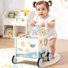 ROBUD Wooden Baby Walker, Adjustable Toddler Push Toy with Magnetic Fishing Rod, Height & Speed Control, Activity Center