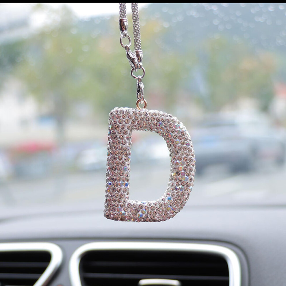 Bling Car Letter Charm, Car Rear View Mirror Ornament, Diamond Cars Accessories, Rhinestone Auto Mirror Hanging Decor For Women 5051226466748