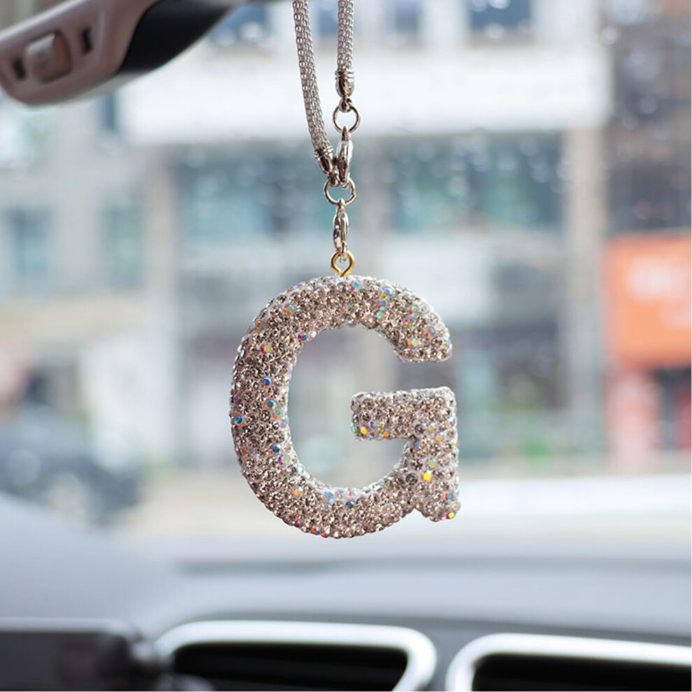 Bling Car Letter Charm, Car Rear View Mirror Ornament, Diamond Cars Accessories, Rhinestone Auto Mirror Hanging Decor For Women 5051226466687