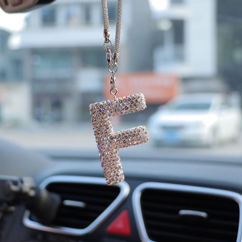 Bling Car Letter Charm, Car Rear View Mirror Ornament, Diamond Car Accessories, Rhinestone Auto Mirror Hanging Decor For Women 5051226466816