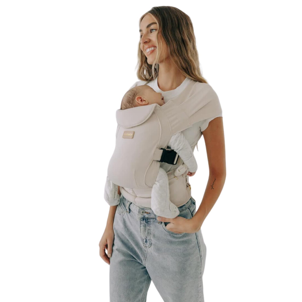 Pearl Wrap Carrier (Cream) - Ergonomic Wrap For Newborns 8-20 Lbs, Hands-Free Baby Carrier With Storage, Bottle Holder & Wipe Attachment Cream Tushbaby