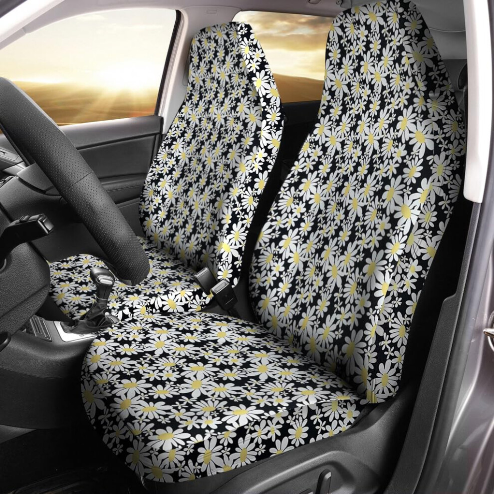 Carseatcover-Uk Floral Fashion Waterproof Car Seat Covers Protectors - Pair Of Front Seats - Daisy Print 5051226467318