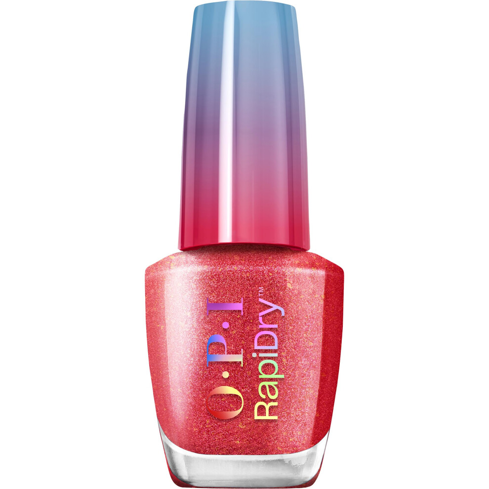 Opi Rapidry Fuego On-The-Go | Opaque Bright Red Shimmer Quick Dry Nail Polish | Vegan, Smudge Proof, Fast Drying