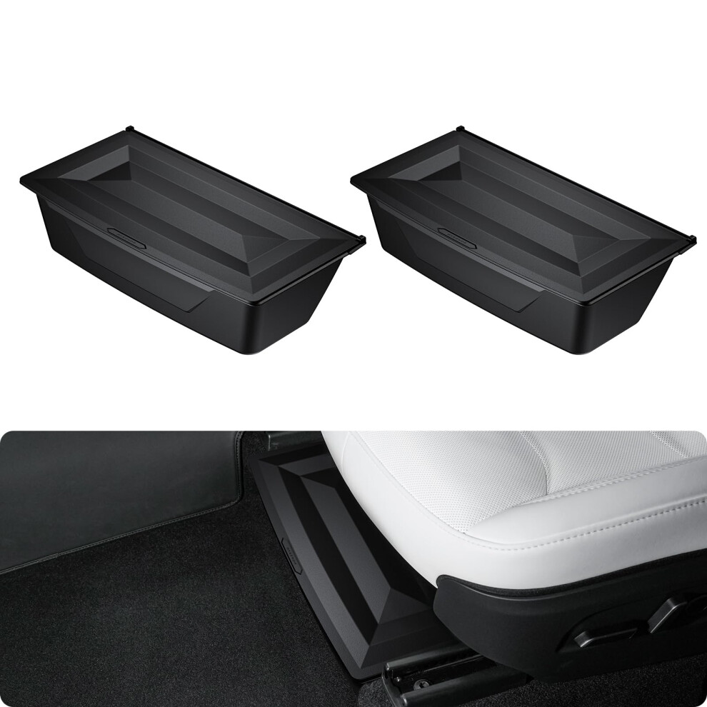 Basenor 2Pcs 2026 Tesla Model Y Juniper Under Seat Storage Box, Hidden Organizer Tray [No-Slip] With Dust Lid 5051226470424