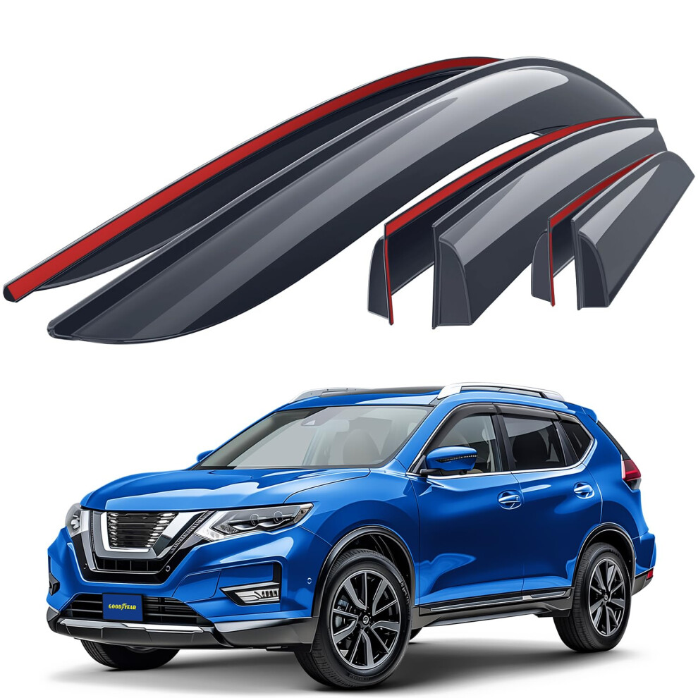 Goodyear Tape-On Car Wind Deflectors For/Compatible With Nissan X-Trail 2014-2022 (Iii) - Car Accessories 5051226486944