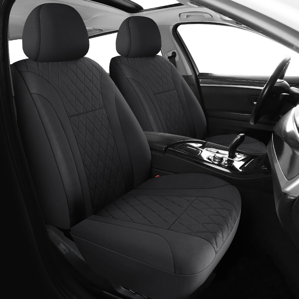 Carseatcover-Uk Luxury Artisan Quilted Car Seat Covers, Front Pair, With Trim, Universal Fit, Airbag Compatible ( Quilted) Black 5051226467301