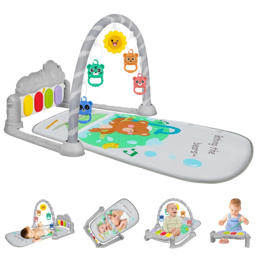 Baby Play Mat, Baby Piano Gym With Music And Lights, Play Mat With Detachable Activity Toys Aomig