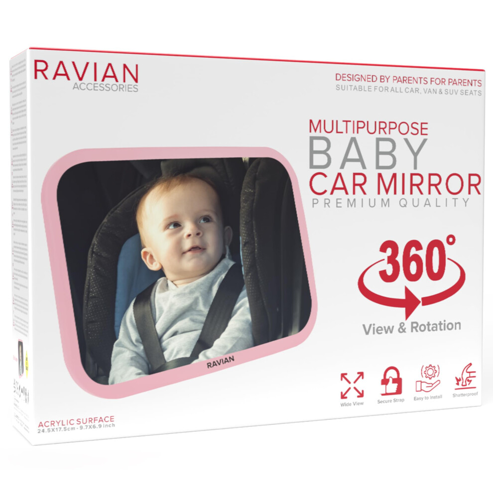 Ravian Baby Car Mirror For Back Seat Safest Newborn Essentials With Rear View, Shatterproof, Adjustable To See Rear Facing For Infants, Kids And Pets
