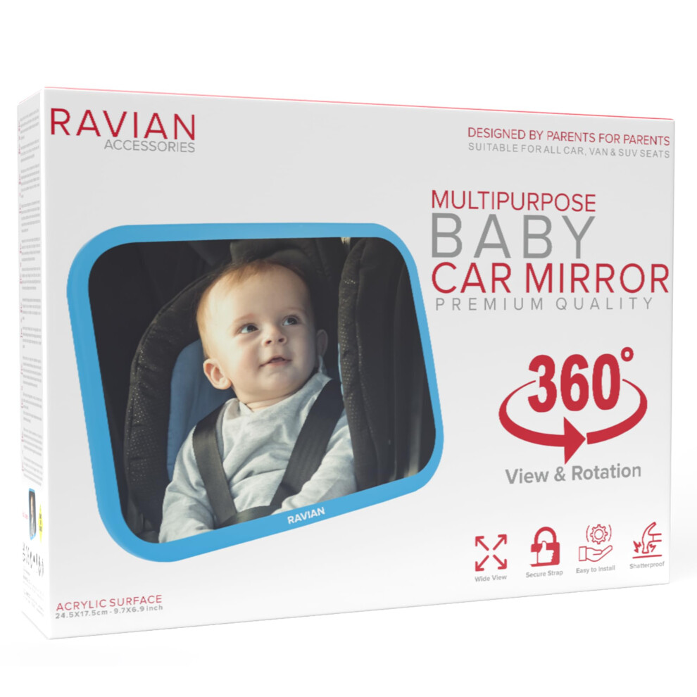 Ravian Baby Car Mirror For Back Seat Safest Newborn Essentials With Rear View, Shatterproof, Adjustable To See Rear Facing For Infants, Kids And Pets