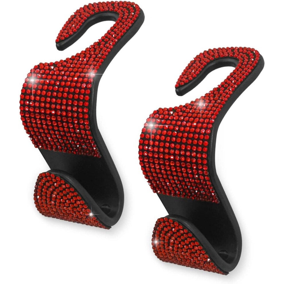 2Pcs Car Seat Hooks, Bling Car Rhinestone Headrest Hooks, Universal Bling Car Interior Accessories For Handbag, Clothes, Purse, Water Bottle Â¦ (Red) Red 5051226491047