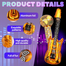 GOTDYBST 18 PCS Inflatable Photo Booth Props - 6 Guitars, 6 Microphones, 6 Colored Glasses - Colorful, Aluminum Foil - Suitable for Birthday