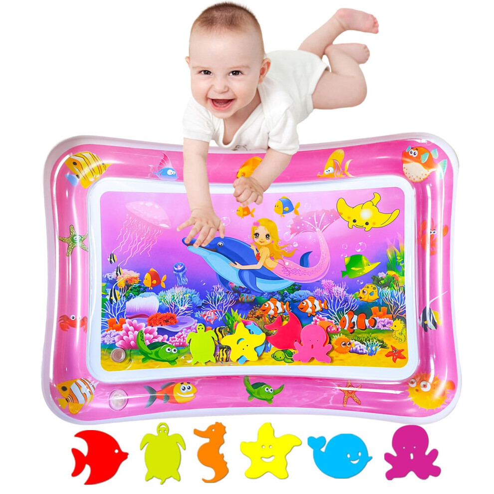 Baby Tummy Time Mat,Tummy Time Water Mat, Baby Toys 3-36 Months, Fun Early Development Activity Play Center For Newborn,Mermaid ,70X50cm. Pink Zhuynxir