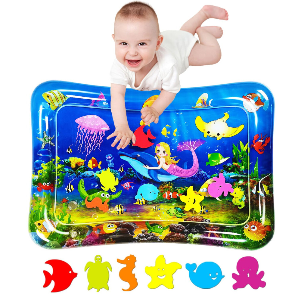 Baby Tummy Time Mat,Tummy Time Water Mat, Baby Toys 3-36 Months, Fun Early Development Activity Play Center For Newborn, Mermaid-,70X50cm. Blue Zhuynxir