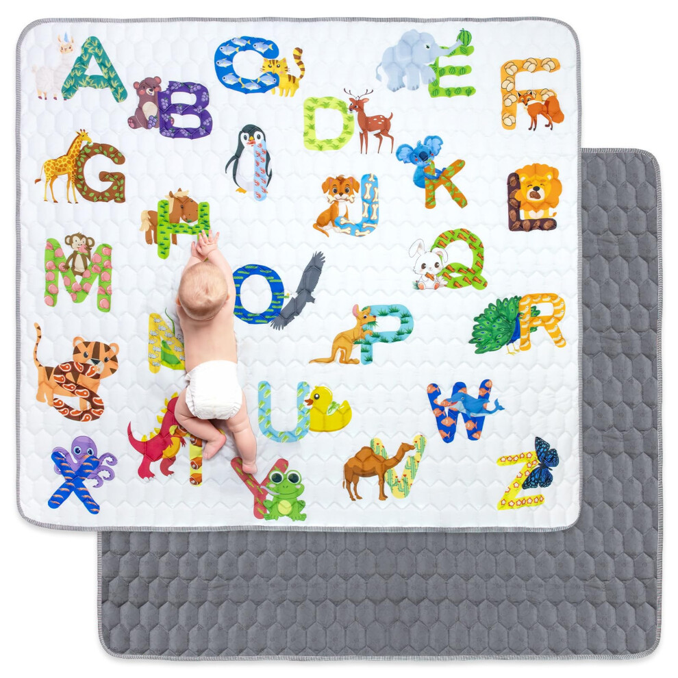 Baby Play Mat For Floor - 200X180cm Soft Playpen Mat Foldable, Cotton Waterproof Baby Tummy Time Crawling Mat Funsland