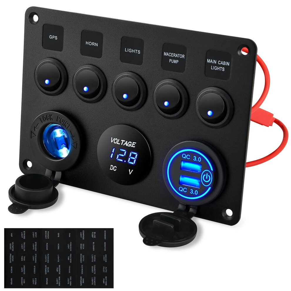 Kohree Ip65 Waterproof 12V/24V Switch Panel + Upgraded Usb Switch, 5 Gang Toggle Switches With Dual Usb Charger Port 4.2A, Car Rocker Switches, Light 4873845487864
