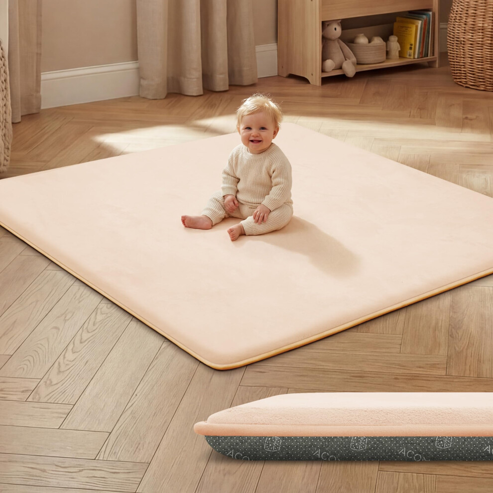 Baby Play Mat, 3Cm Thick Memory Foam, 127 X 127 Cm Non-Slip Soft Plush Activity Mat For Tummy Time & Crawling (Pink) Pink Acomopack