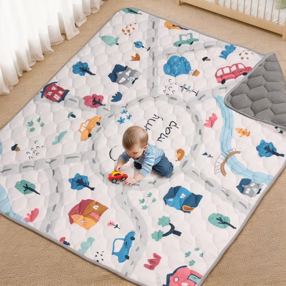 Baby Play Mats For Floor, 180X200 Cm Foldable Washable Baby Playmat For Playpen, Soft Padded Crawling Mat Comomy